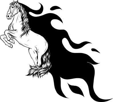 Vector illustration of monochrome horse with flames on white background Stock Illustration