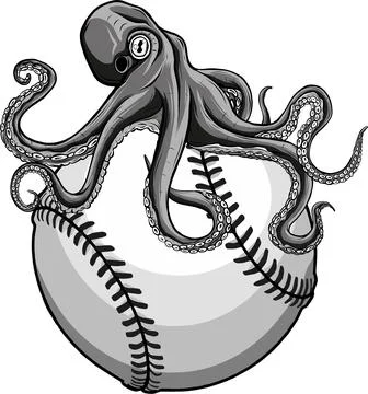 Vector illustration of monochrome octopus on Baseball ball Stock Illustration