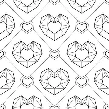 Vector illustration monochrome seamless pattern geometric line hearts to Vale Stock Illustration