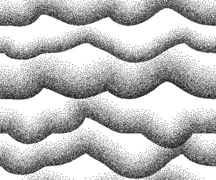 Vector illustration of monochrome waves background consist of dots, particles Stock Illustration