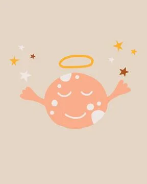 Vector illustration of moon in kids boho style. Stock Illustration