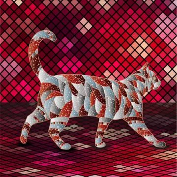Vector illustration with mosaic and cat. Stock Illustration