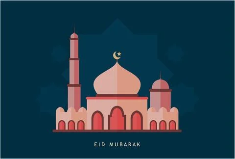 Vector illustration of a mosque. Eid Mubarak, Hajj Mabroor, Stock Illustration