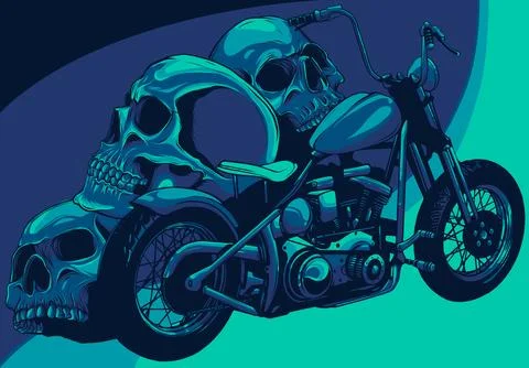 Vector illustration of Motorcycle with skulls on white background Stock Illustration