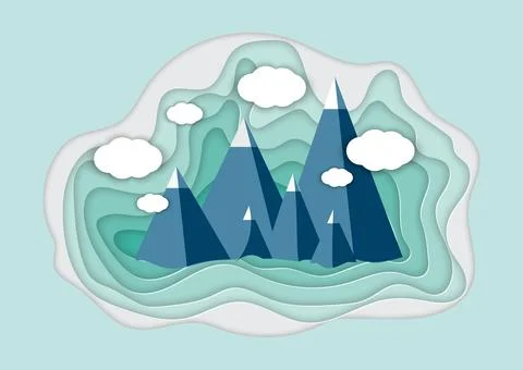 Vector illustration of a mountain landscape in a paper-cut style Stock Illustration