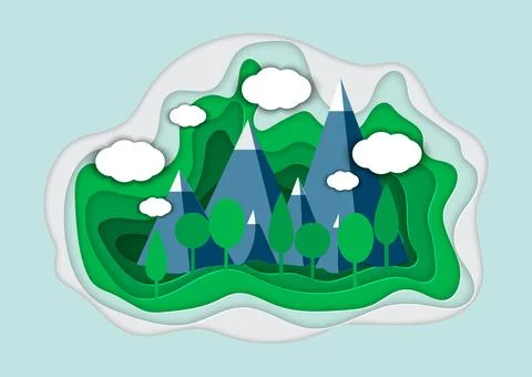 Vector illustration of a mountain landscape in a paper-cut style Stock Illustration