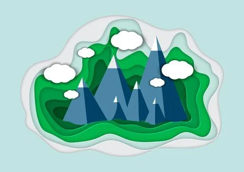 Vector illustration of a mountain landscape in a paper-cut style Stock Illustration