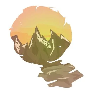 Vector illustration of Mountain landscape at sunset Stock Illustration