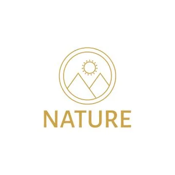 Vector illustration mountain mono line logo icon gold color Stock Illustration