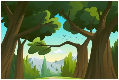 Vector illustration mountains and trees. Stock Illustration