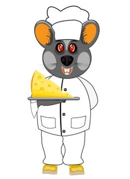 Vector illustration mouse cook with cheese on white background Stock Illustration