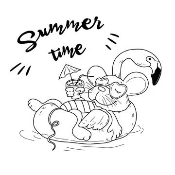 Vector illustration of Mouse on summer on vacation at sea Stock Illustration