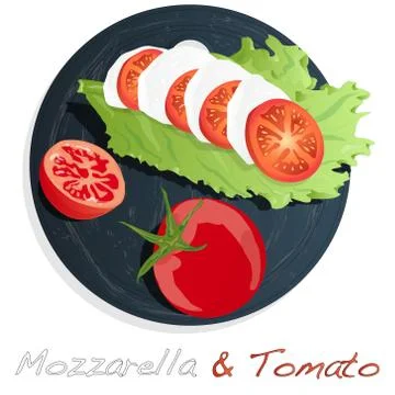 Vector illustration of mozzarella, cherry tomatoes - ingredients for caprese  Stock Illustration