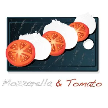 Vector illustration of mozzarella, cherry tomatoes - ingredients for caprese  Illustrazione stock