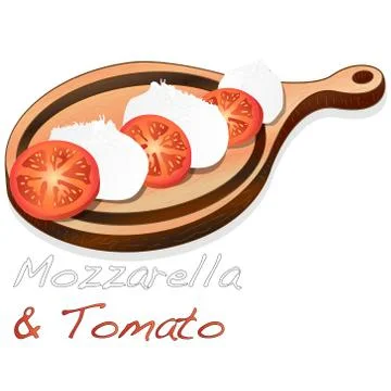 Vector illustration of mozzarella, cherry tomatoes - ingredients for caprese  Stock Illustration