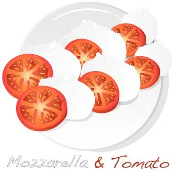 Vector illustration of mozzarella, cherry tomatoes - ingredients for caprese  Stock Illustration