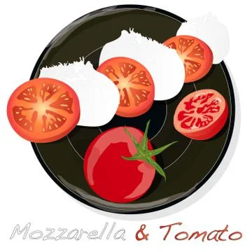 Vector illustration of mozzarella, cherry tomatoes - ingredients for caprese  Stock Illustration