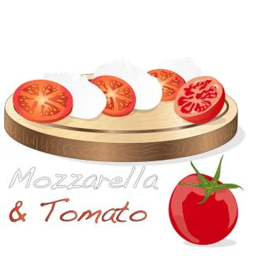 Vector illustration of mozzarella, cherry tomatoes - ingredients for caprese  Stock Illustration