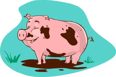 Vector illustration of a muddy pig Stock Illustration