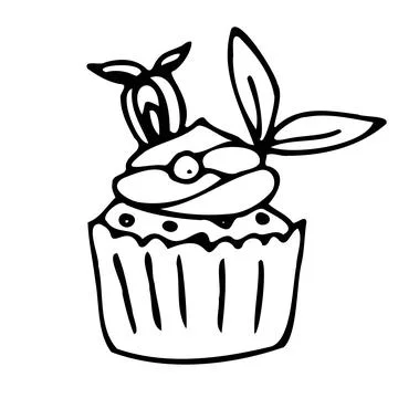 Vector illustration of muffin with strawberries. Stock Illustration