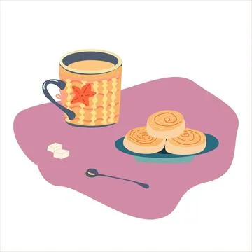 Vector illustration with a mug of coffee, cinnamon 스톡 일러스트