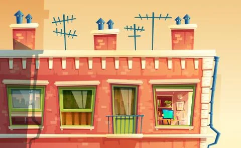Vector illustration of multi-storey apartment, home outside concept, roof of the Stock-Illustration