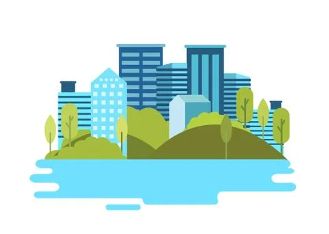Vector illustration of multi-storey buildings with park Ilustración de archivo