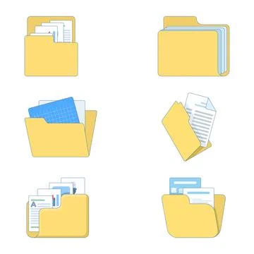 Vector illustration of multiple yellow folders, document organization. Stock-Illustration