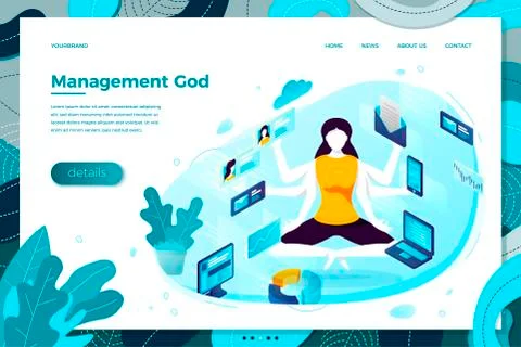 Vector illustration -  multitasking manager girl with six hands Stock Illustration
