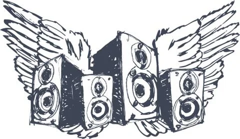 Vector illustration of music system with wings Stock Illustration