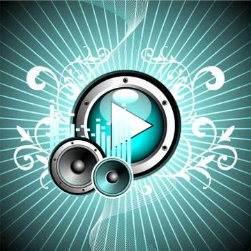 Vector illustration for musical theme with play button and speakers Stock Illustration