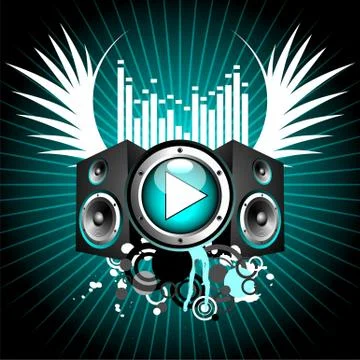 Vector illustration for musical theme with play button and speakers Illustrazione stock