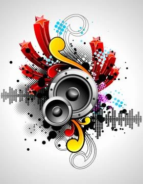 Vector illustration for a musical theme with speakers and disco ball Stock Illustration