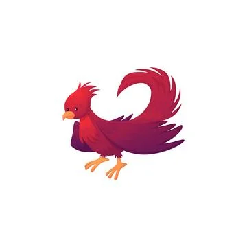 Vector illustration of mythological bird Phoenix in cartoon flat style. Stock Illustration