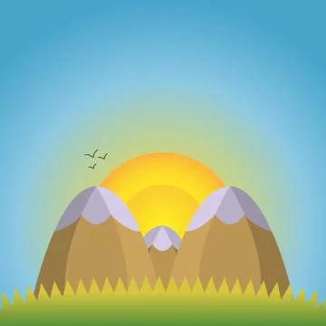 Vector illustration of a natural landscape two mountains with snow caps in th Illustrazione stock