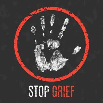 Vector illustration. Negative human states and emotions. Stop grief. Stock Illustration
