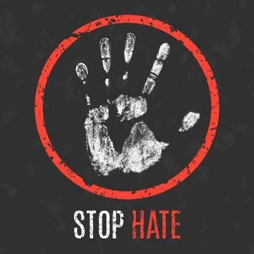 Vector illustration. Negative human states and emotions. Stop hate sign. 스톡 일러스트