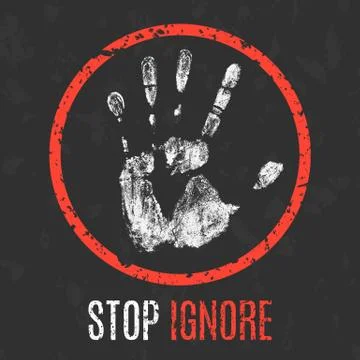 Vector illustration. Negative human states and emotions. Stop ignore sign. Stock Illustration