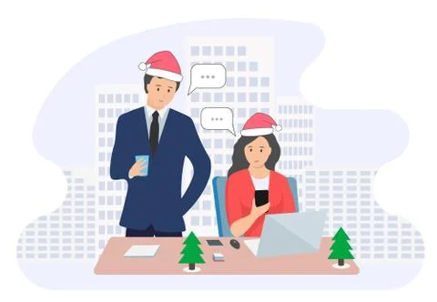 Vector illustration of New year and business office employees. Stock Illustration