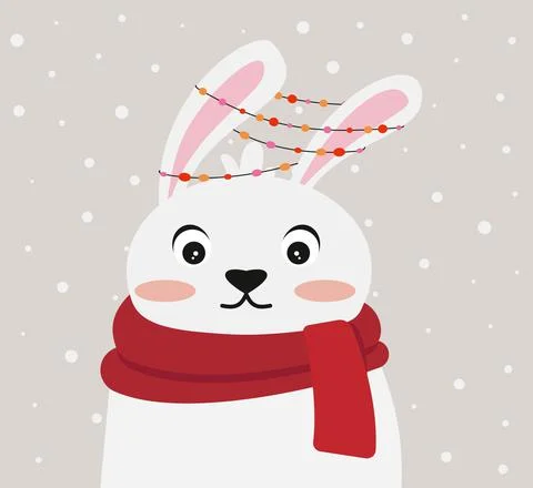 Vector illustration for the New Year and Christmas with a cute rabbit and a c Illustrazione stock