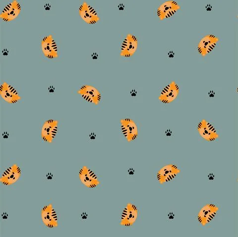 Vector illustration. New Year and Christmas seamless pattern with tiger, Stock Illustration