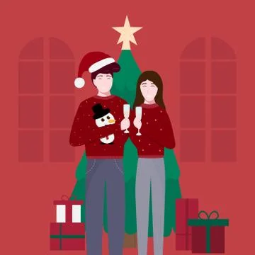 Vector illustration of a new year or xmas party with man and woman drinking Stock Illustration