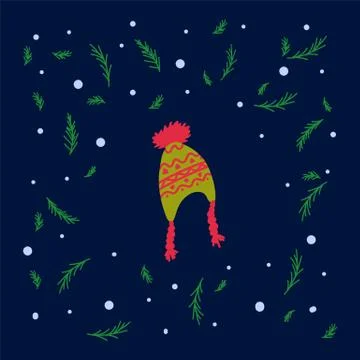 Vector illustration for New year winter hat. Image with a cap with brushes and a Stock Illustration