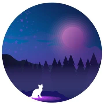 Vector illustration of night forest and night sky Stock Illustration