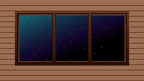 Vector Illustration of a Night Sky View Through a Wooden Window Stock Illustration
