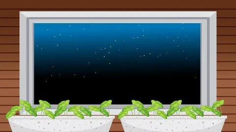 Vector Illustration of a Night Sky Viewed Through a Window Stock Illustration