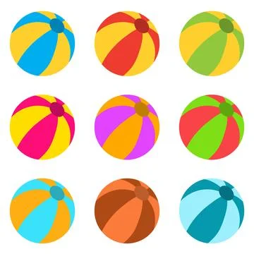 Vector illustration of nine striped beach balls in vibrant color combinations Stock Illustration