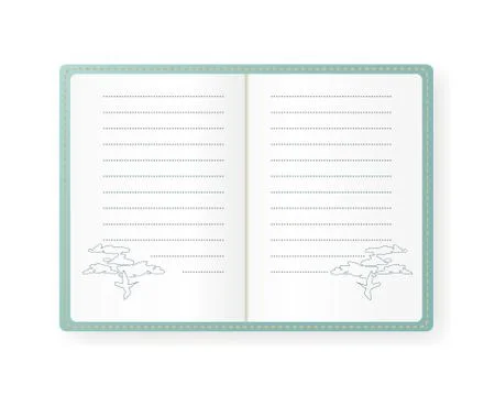 Vector illustration of notebook with bird in the sky. Empty lined paper. The  Illustrazione stock