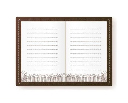 Vector illustration of notebook with set of pencils. Empty lined paper. The b Stock Illustration