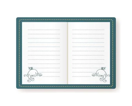 Vector illustration of notebook with the whale in the sea. Empty lined paper. Stock Illustration